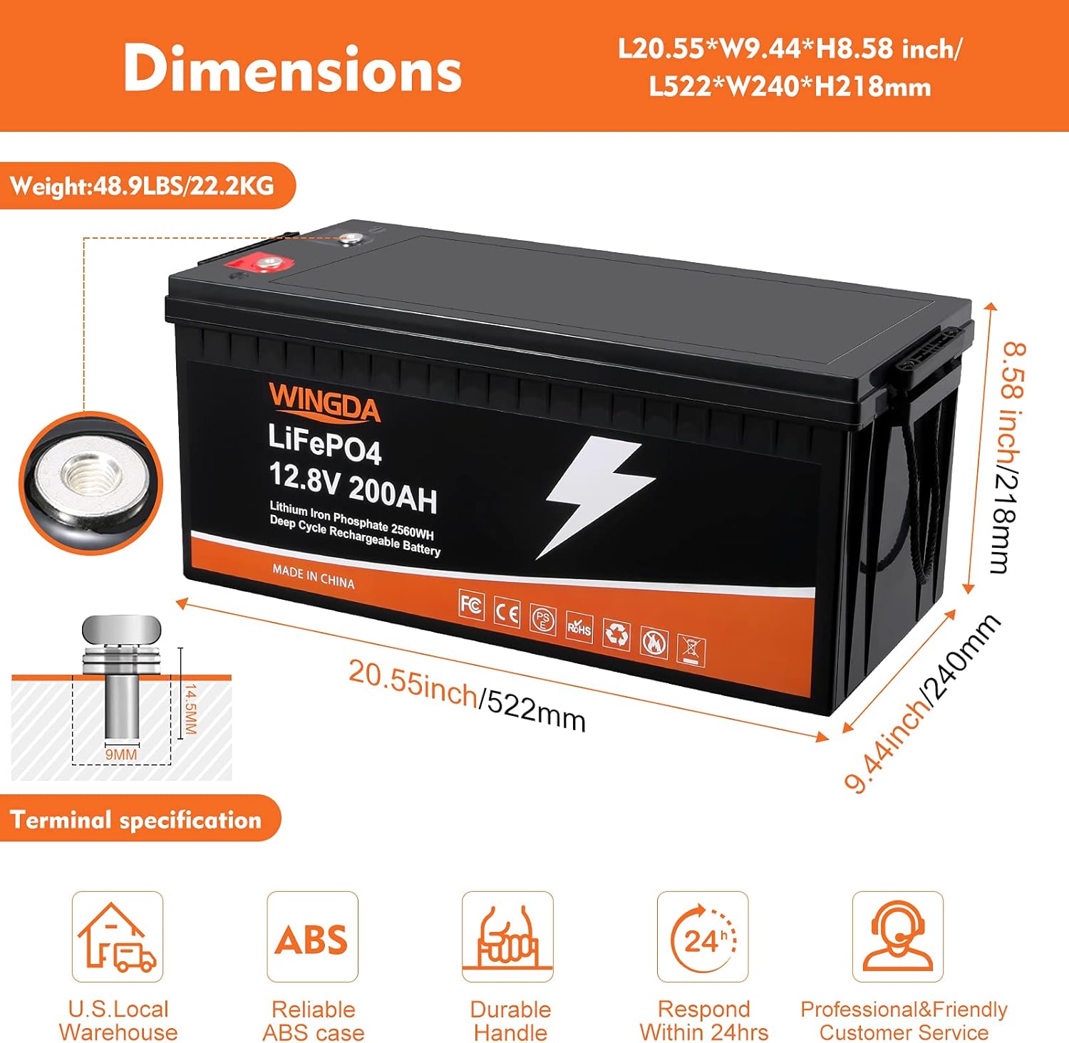 LiFePO4 Battery 100Ah 12V Deep Cycle Lithium Batteries with Built-In BMS G314