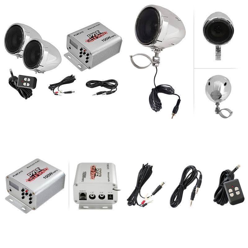 100-Watt Motorcycle ATV Snowmobile Mount Amplifier with Dual Handle-Bar Mount Weatherproof Speakers and FM C303