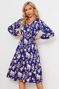 Floral Belted Tiered Midi Dress V575