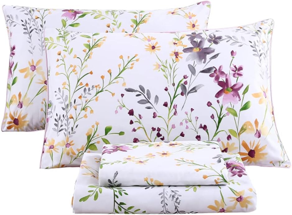 Green Birds Percale Cotton Queen Bed Sheet Set 4 Pieces Deep Pocket 18 Inches X316