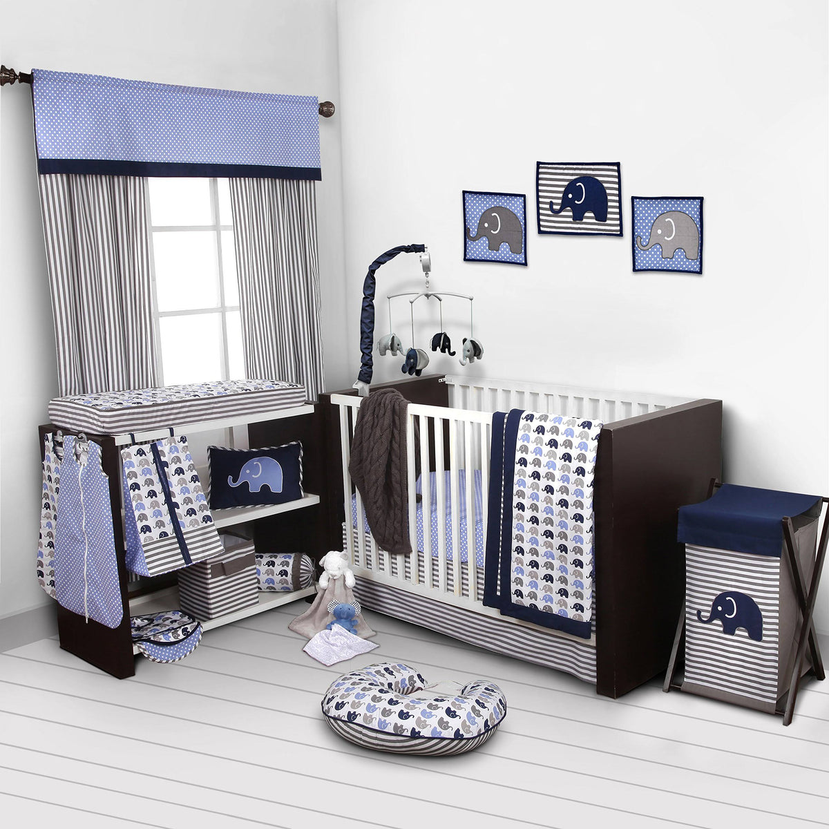 10 Piece Blue Gray Crib Bedding Set F904