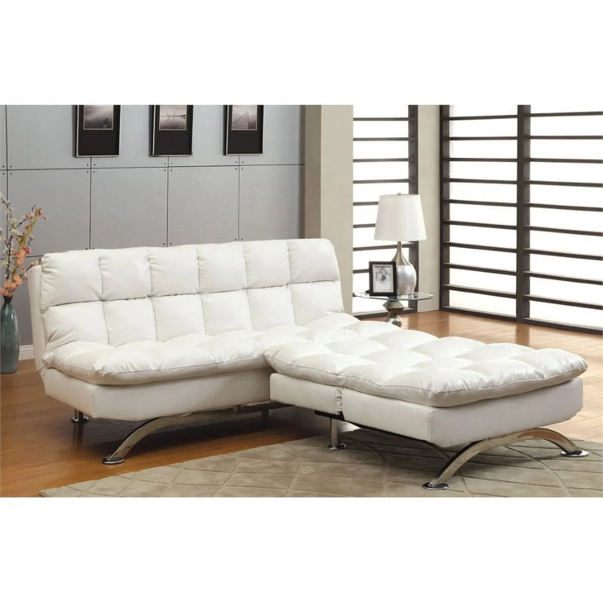 White 2-piece Faux Leather Futon Sofa Set U517