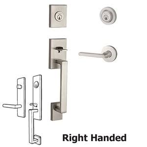 Satin Nickel Double Cylinder Handleset with Square Door Lever S8038