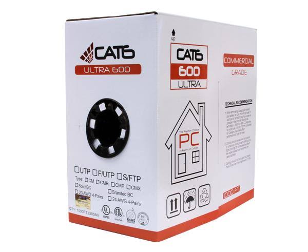 Purple Cat6 Bulk Riser Ethernet Cable, CMR UL Listed Solid Copper UTP, 24 AWG 1000ft L231226