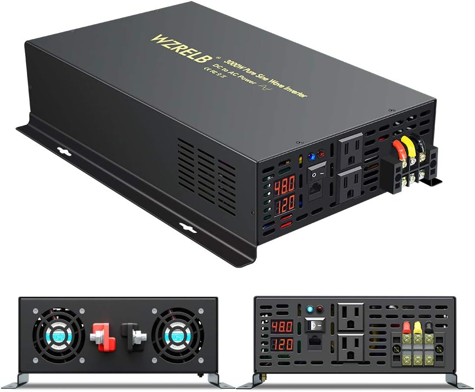 3000Watt 48V DC to 110V 120V Pure Sine Wave Power Inverter with Remote Control Dual AC Outlets and AC Hardwire Port H319058