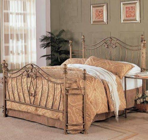 Antique Brushed Gold Metal Bed Queen B88601