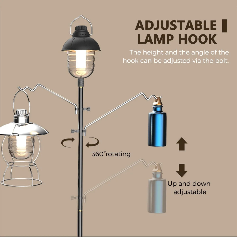 Collapsible Camping Lamp Pole Adjustable Heights Lightweight Aluminum Alloy Lantern Hanger K238