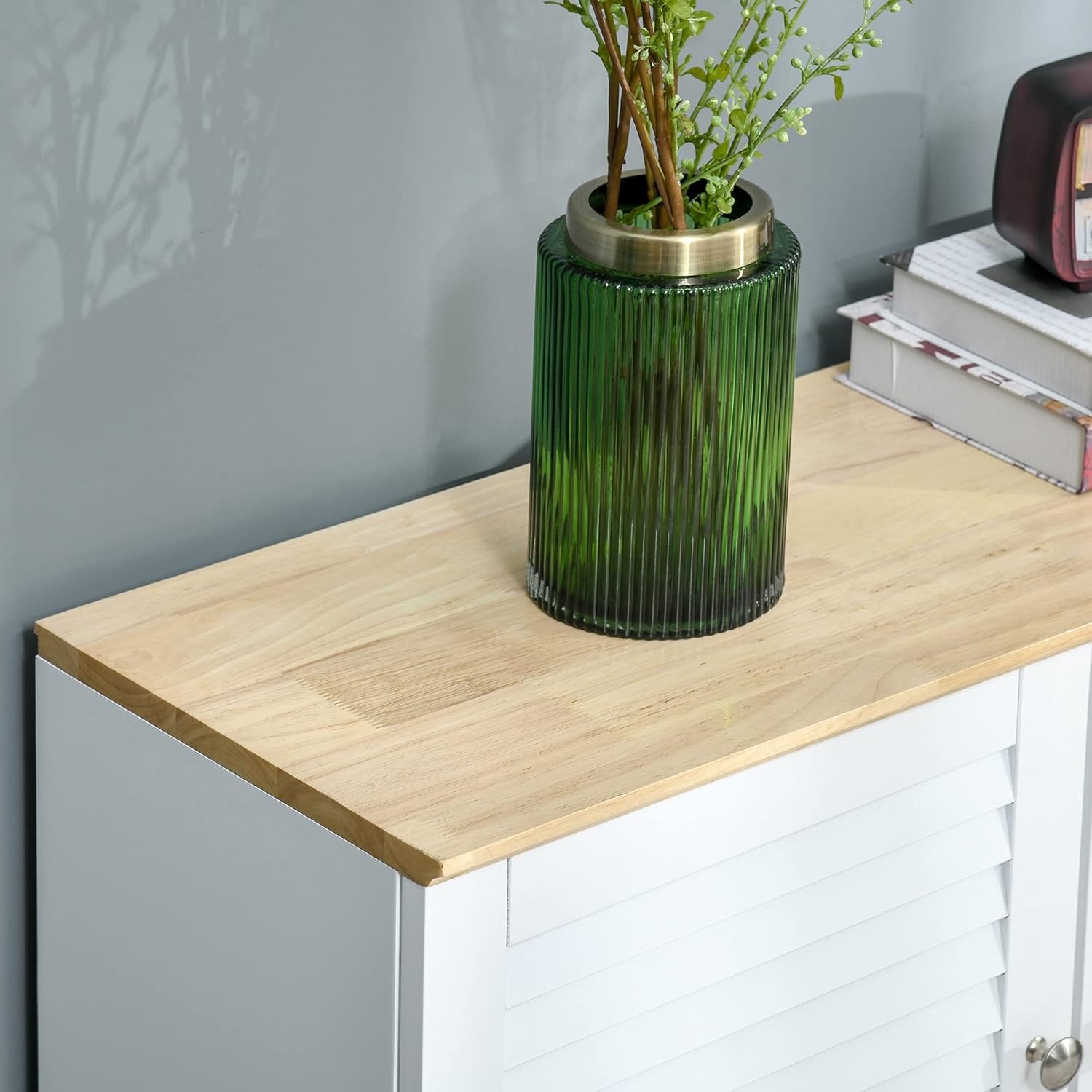 White Freestanding Storage Cabinet with Louvered Doors H153207