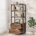 Brown/Black 4-Tier Bookcase with 2 Drawers B380