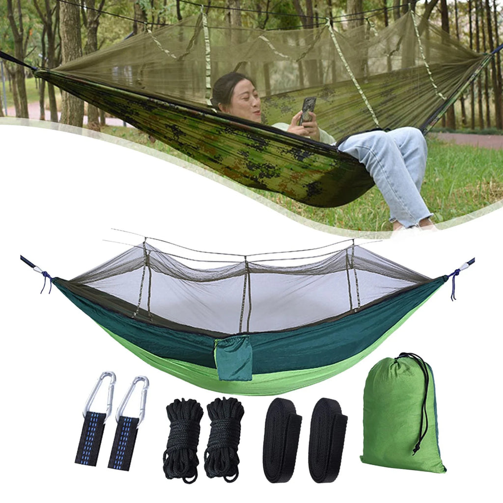 Camping Hammock with 2 Hanging Straps, Lightweight Parachute Hammock, dark green E44440