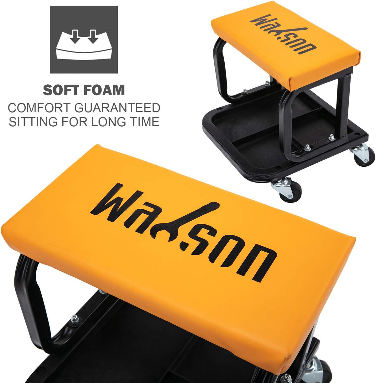 Rolling Garage Seat with Tool Tray Storage, 300 lbs Capacity, Pack of 2 E3909