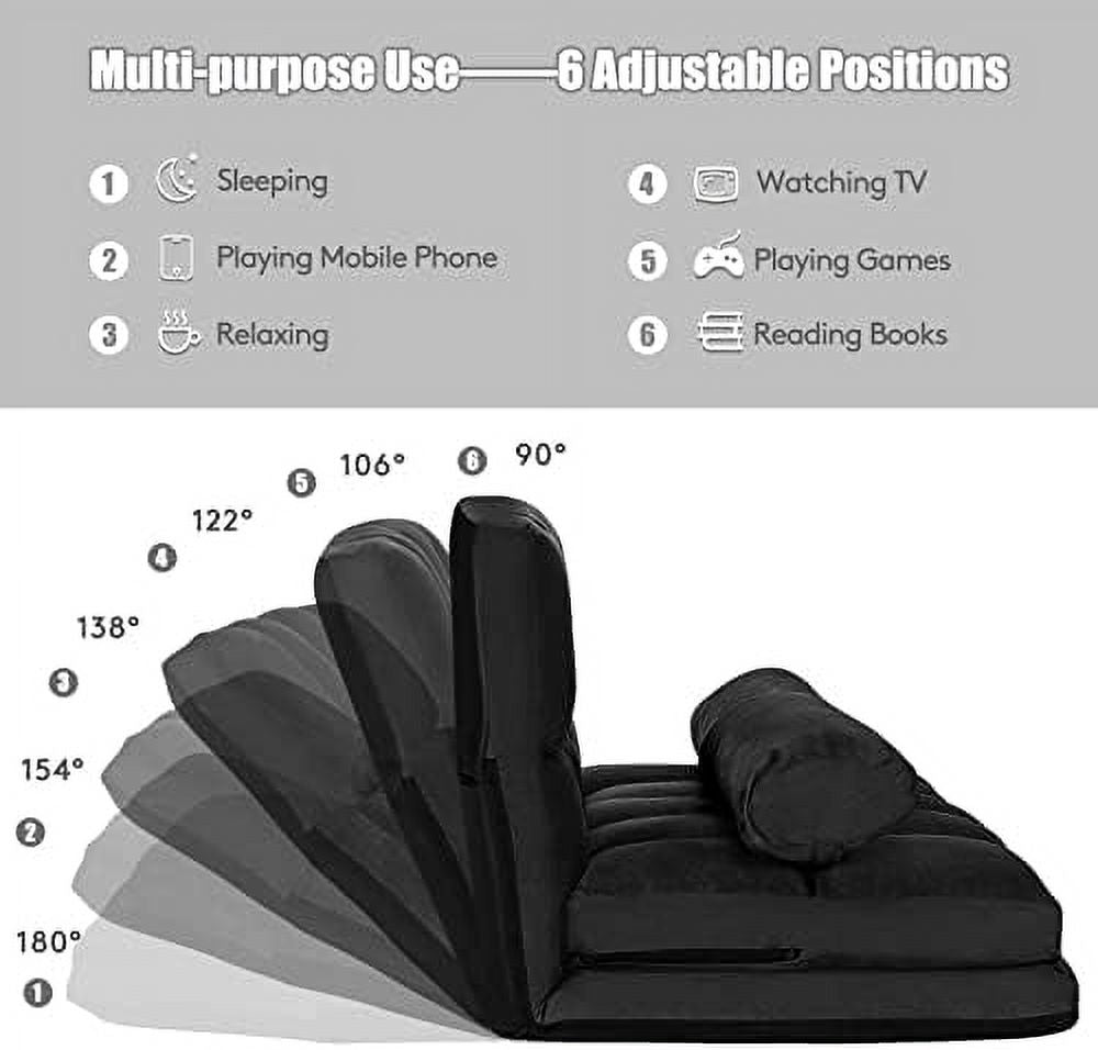 6-Position Foldable Suede Floor Sofa Bed with 2 Pillows (Brown) G3447