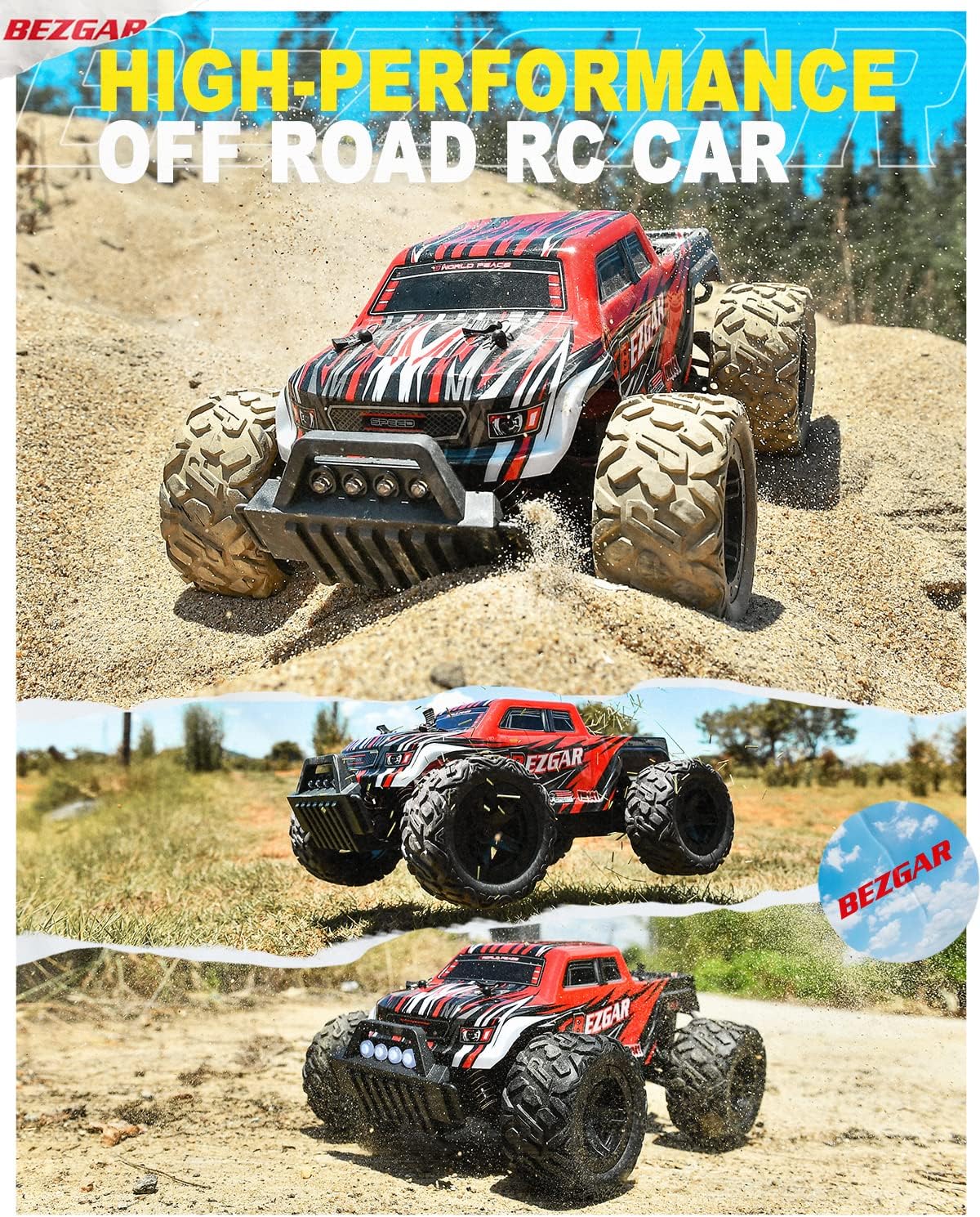 RC Cars 1:14 Scale Remote Control Car, 4WD Top Speed 25 Km/h Electric Toy Off Road RC Car Truck Crawler with Two Rechargeable Batteries M376777