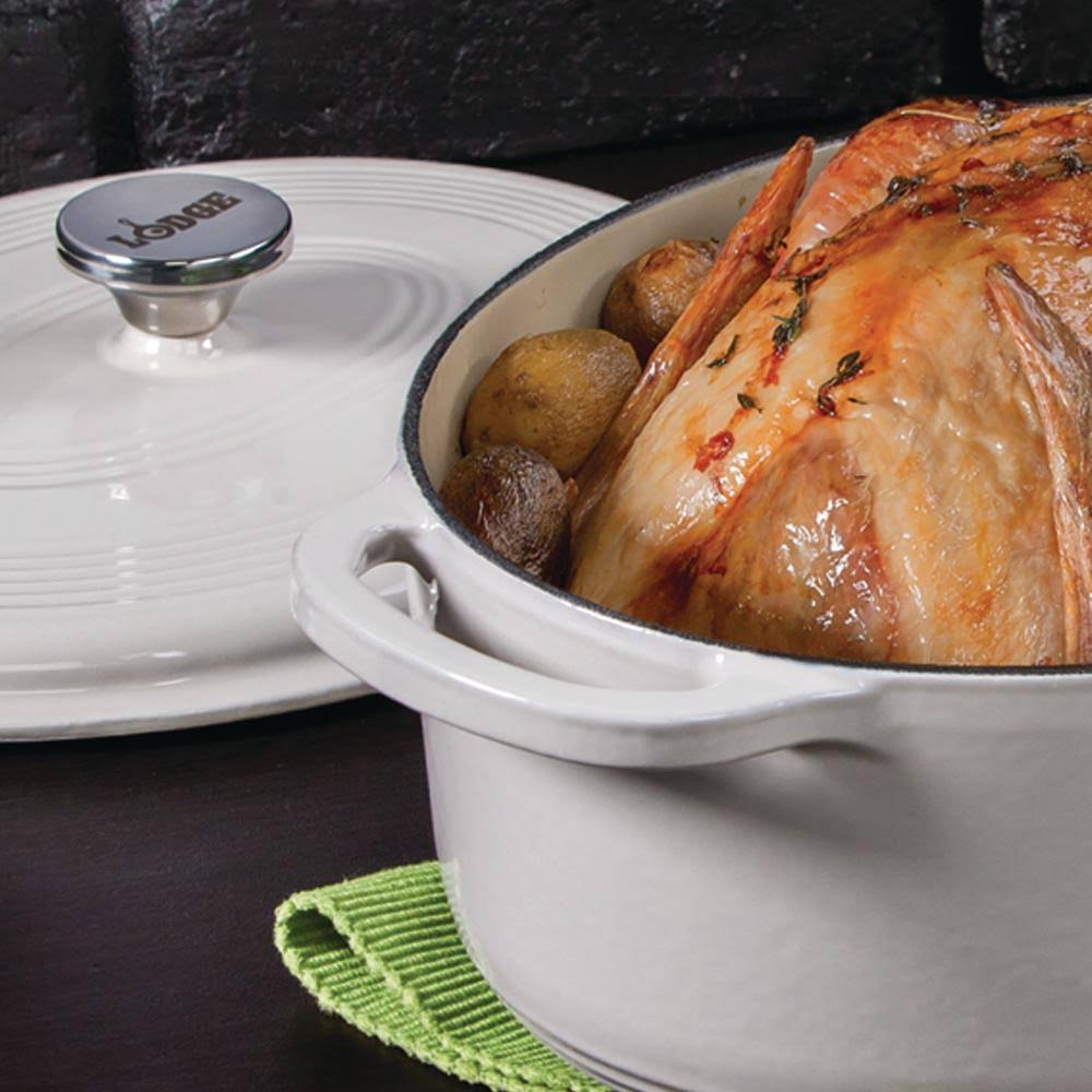 Enameled Cast Iron Oval Dutch Oven 7-Quart Oyster White K797