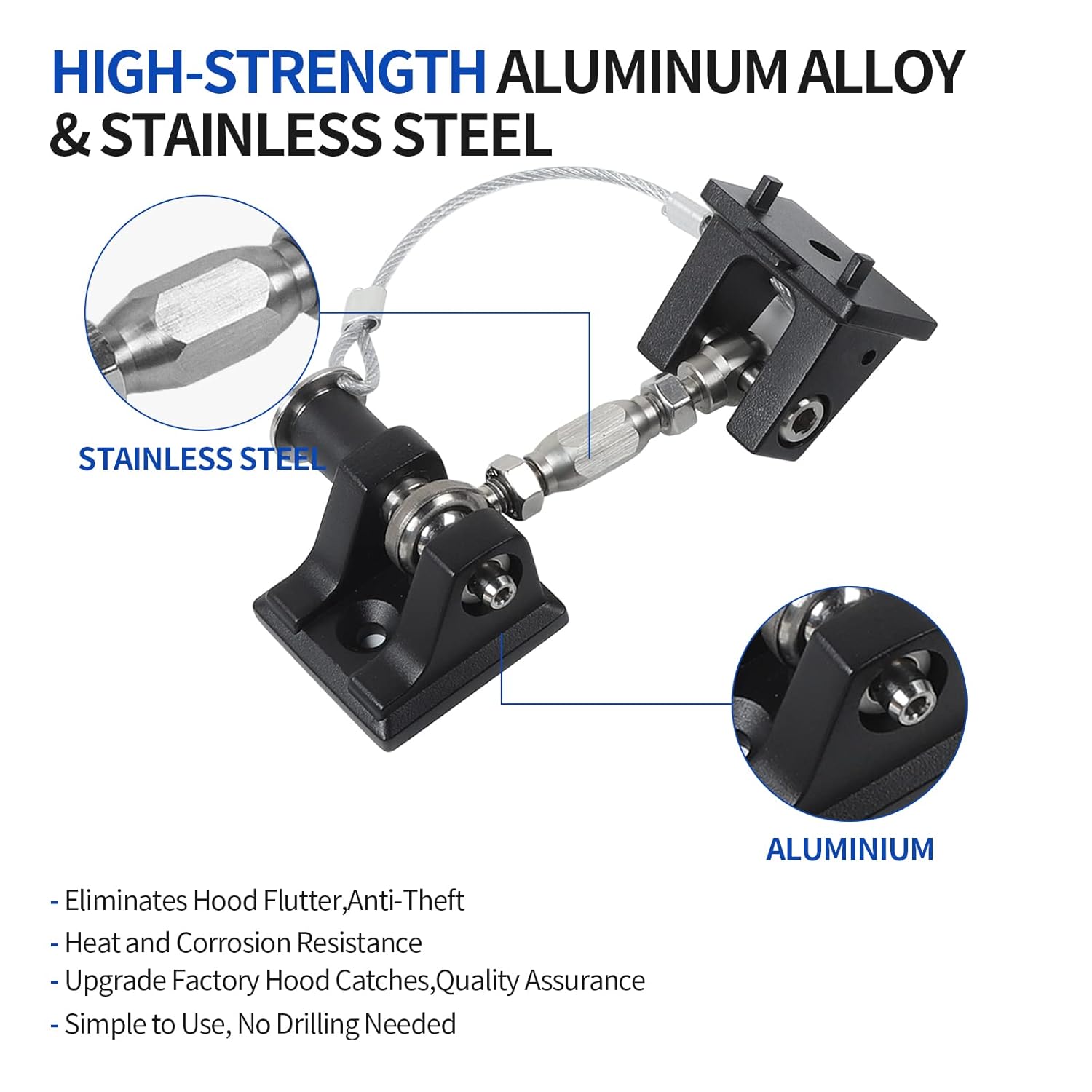 Hood Latches for Jeep Wrangler, Locking Hood Catch Kit Aluminum Alloy, Black, Pack of 2 E722506