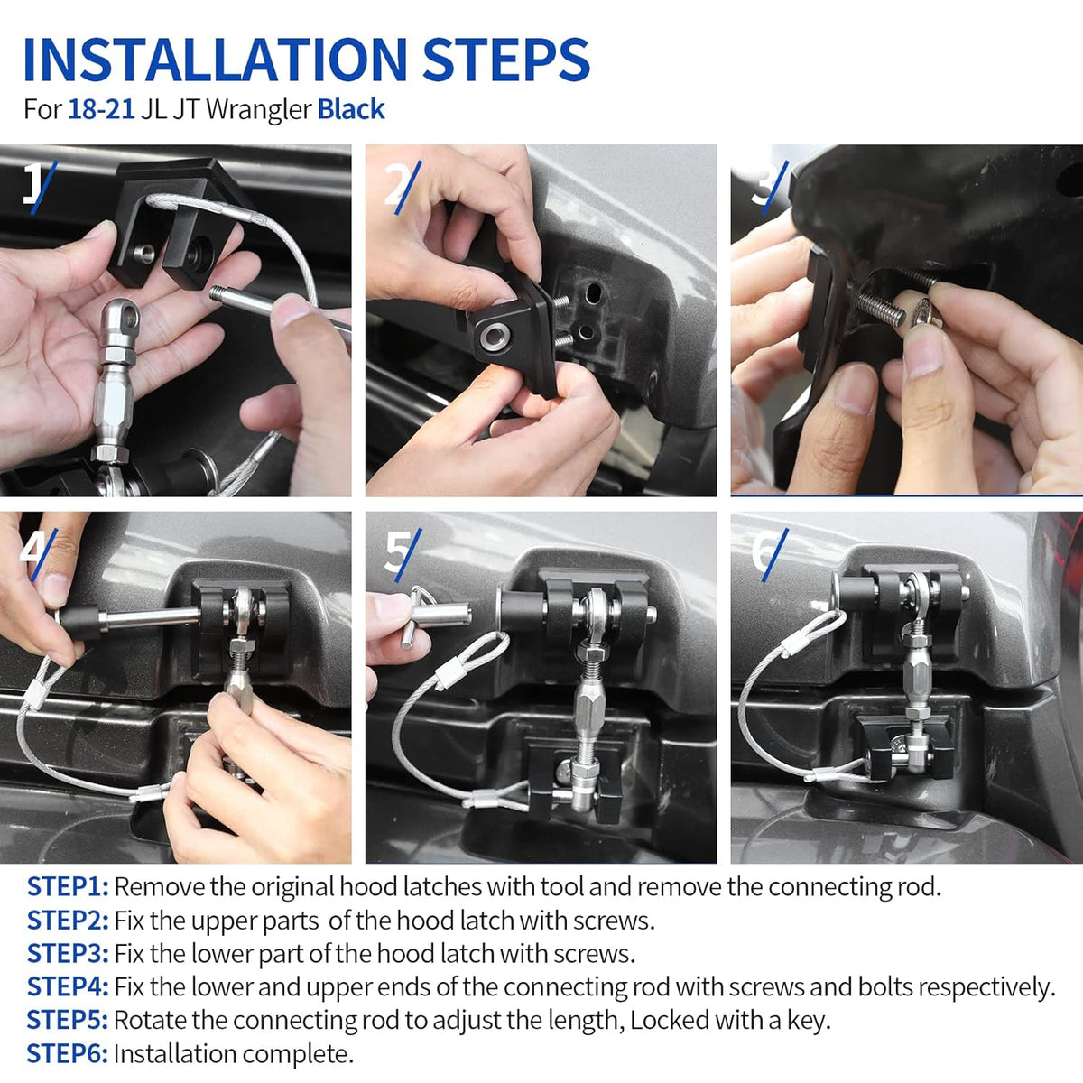 Hood Latches for Jeep Wrangler, Locking Hood Catch Kit Aluminum Alloy, Black, Pack of 2 E722506