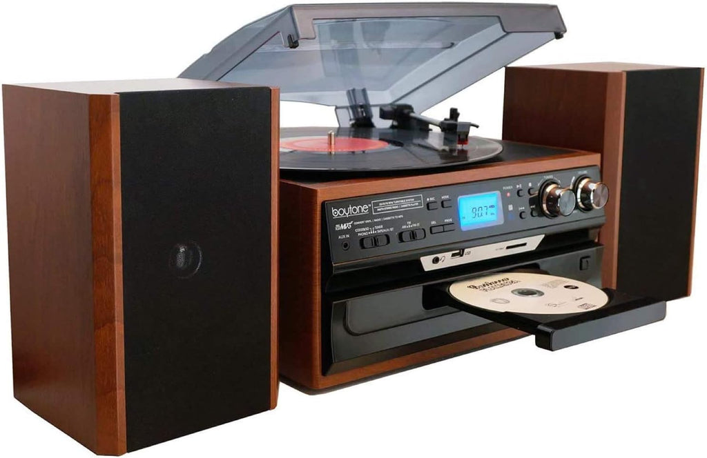 Bluetooth Record Player Turntable with AM/FM Radio, CD/Cassette Player, 2 Stereo Speakers F407174