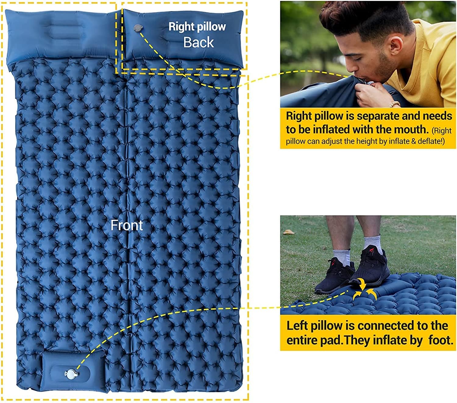 Inflatable Camping Pad for 2 Person Lightweight Waterproof Air Mattress U79254