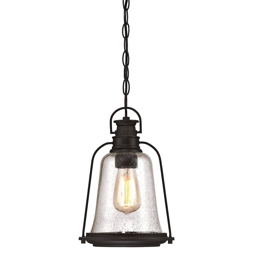 One-Light Outdoor Pendant, Oil Rubbed Bronze Finish with Clear Seeded Glass G871405