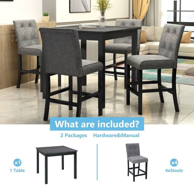 5-Piece Dining Set Wood Square Table and Chairs Stools Grey B583704