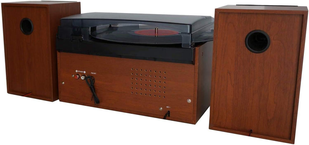 Bluetooth Record Player Turntable with AM/FM Radio, CD/Cassette Player, 2 Stereo Speakers F407174