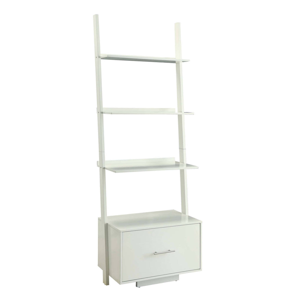 White Ladder Bookcase with File Drawer P7857