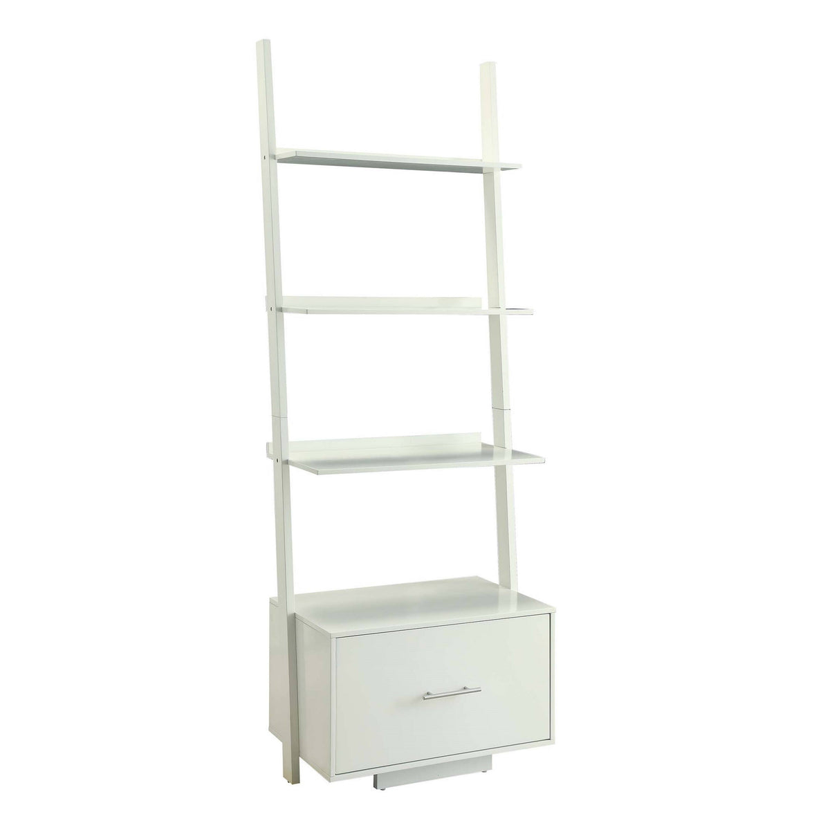 White Ladder Bookcase with File Drawer P7857