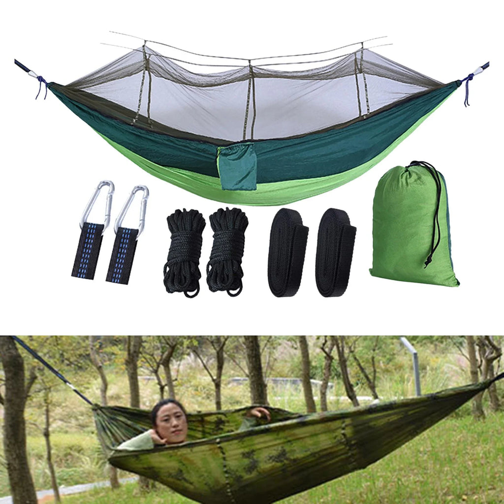Camping Hammock with 2 Hanging Straps, Lightweight Parachute Hammock, dark green E44440