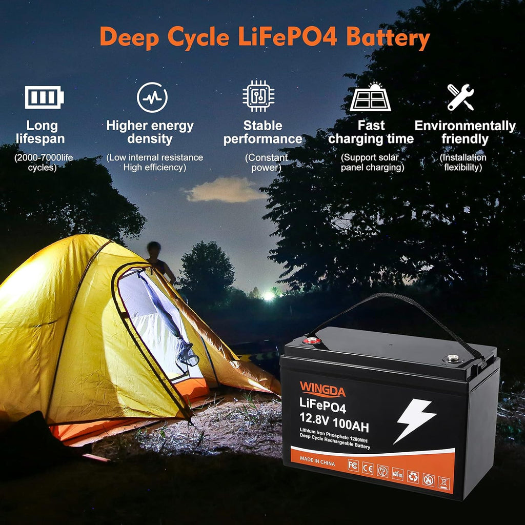 LiFePO4 Battery 100Ah 12V Deep Cycle Lithium Batteries with Built-In BMS G314