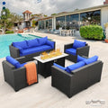 5 Pieces Patio Furniture Set with Coffee Table and Blue Cushions M4055