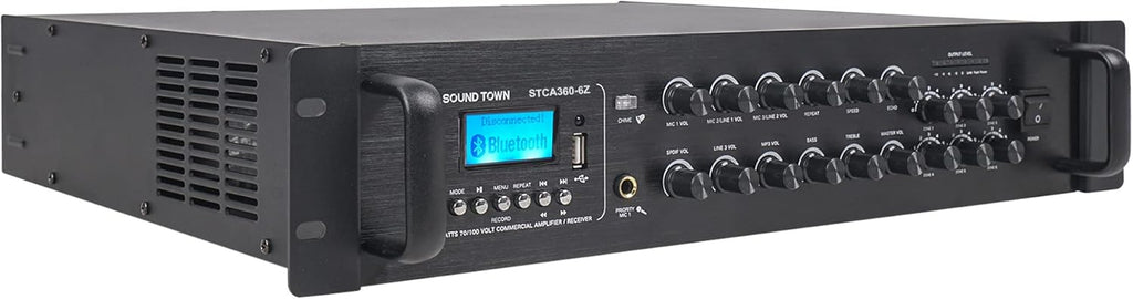 360W 6-Zone 70V/100V Commercial Power Amplifier with Bluetooth, Optical, Phantom Power X72652