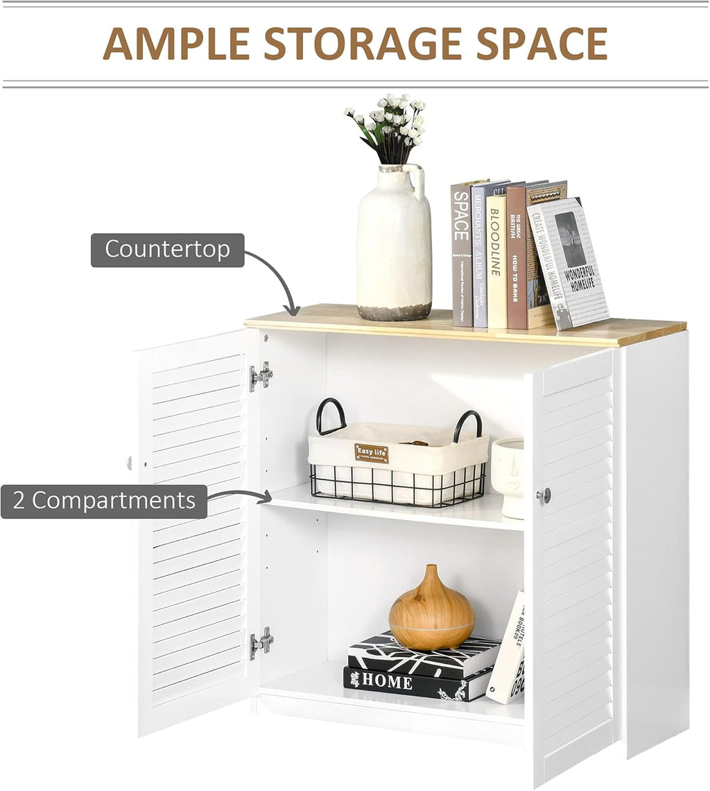 White Freestanding Storage Cabinet with Louvered Doors H153207