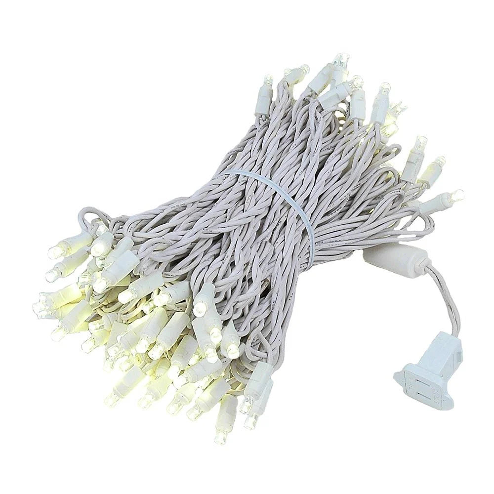 100 Light LED Christmas Mini Light Set, Warm White, White Wire Q6376