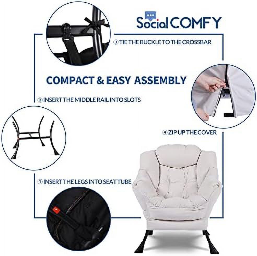 Modern Lazy Chair with Ottoman Steel Frame Lounge Chair Set with Footstool Armrests Side Pocket C506