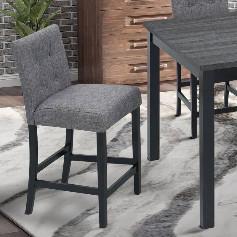 5-Piece Dining Set Wood Square Table and Chairs Stools Grey B583704