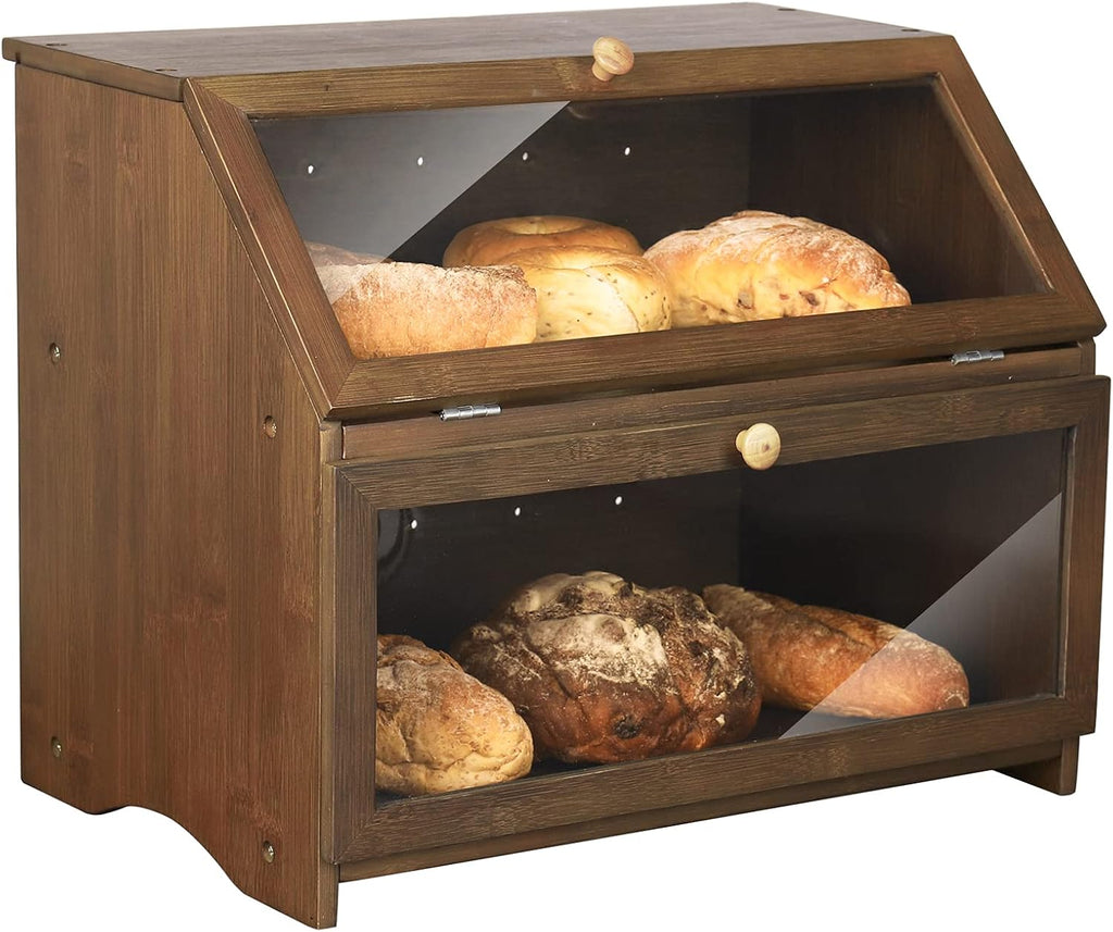 Natural Bamboo Double Layer Large Bread Box Y64524
