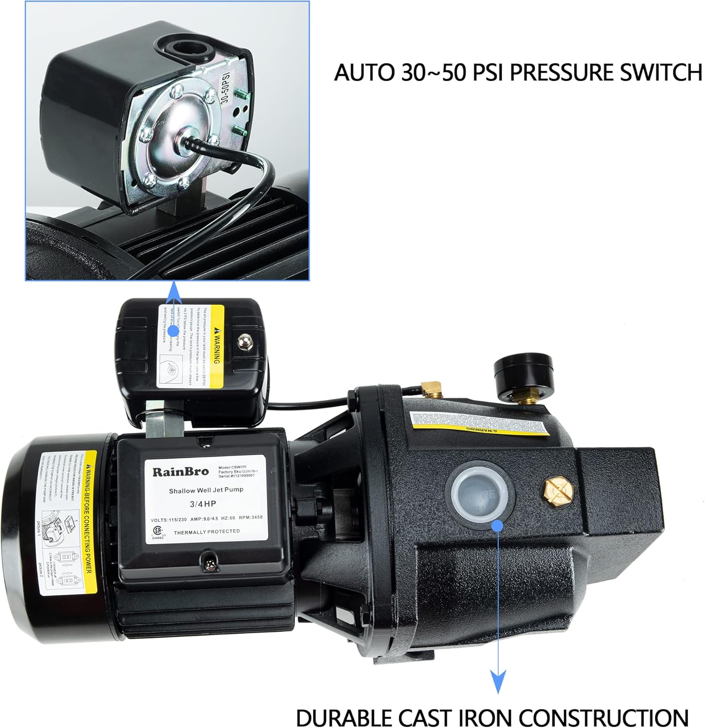 3/4 HP Cast Iron Shallow Well Jet Pump Q8168