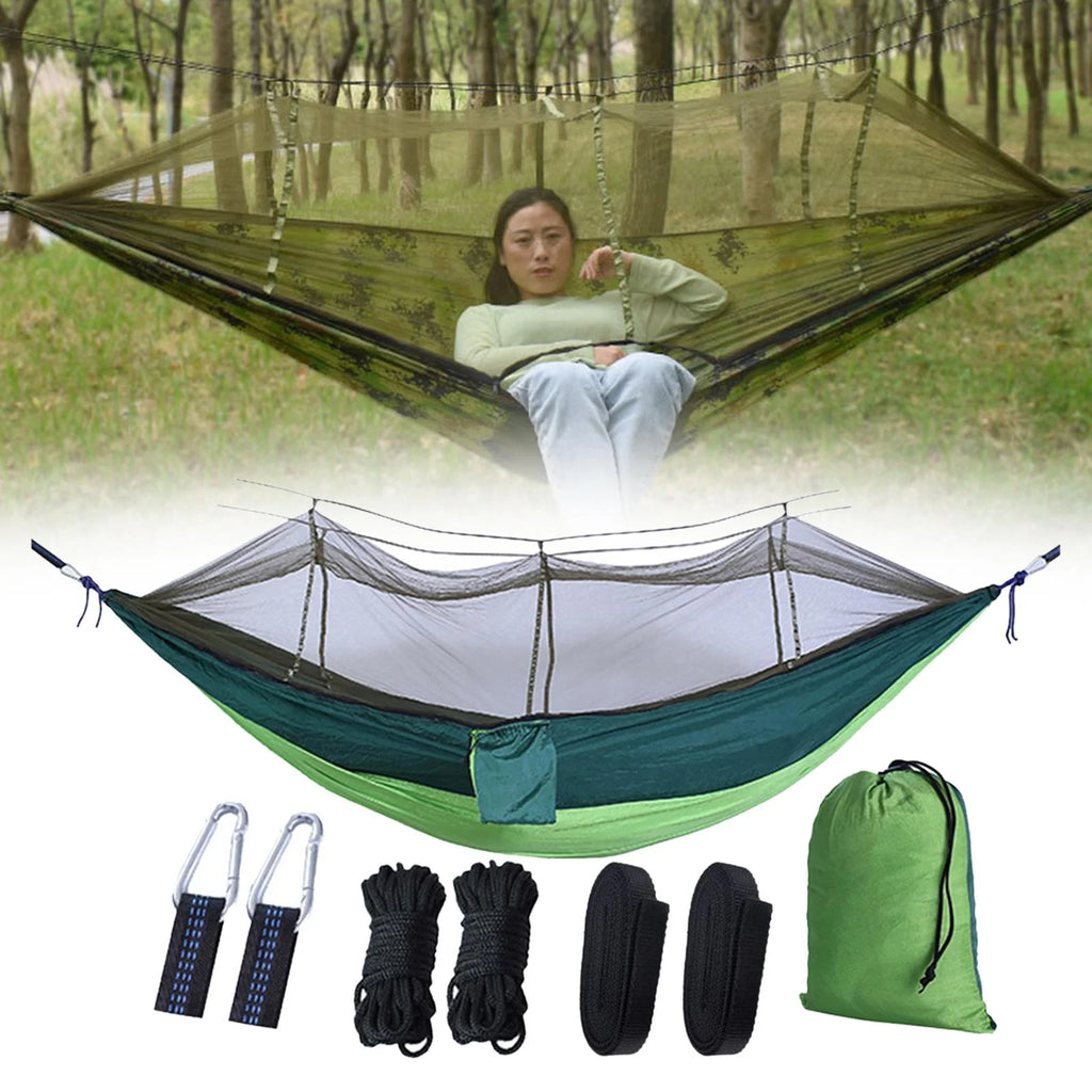Camping Hammock with 2 Hanging Straps, Lightweight Parachute Hammock, dark green E44440
