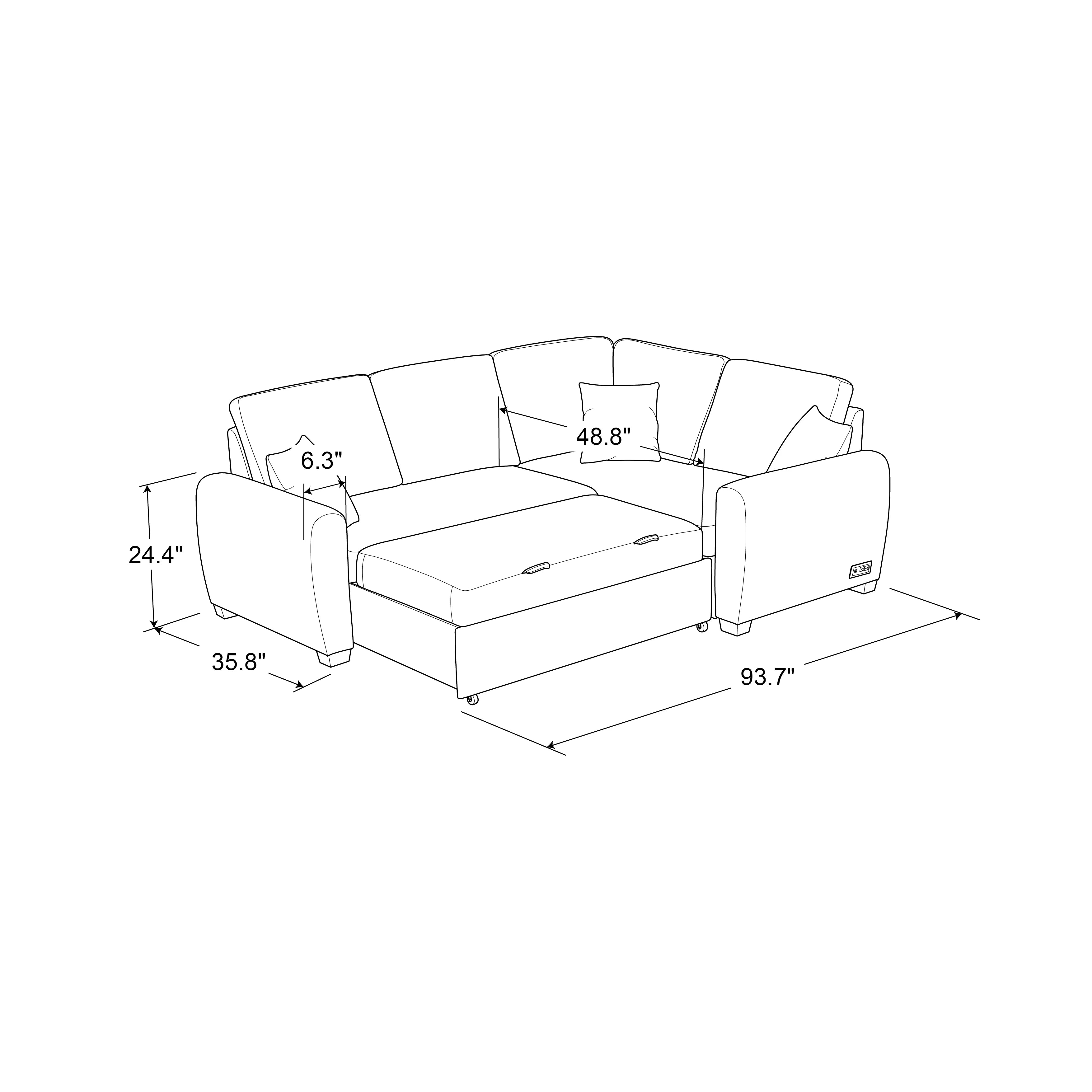 Charcoal Gray Fabric Sectional Sofa with USB & Power X988
