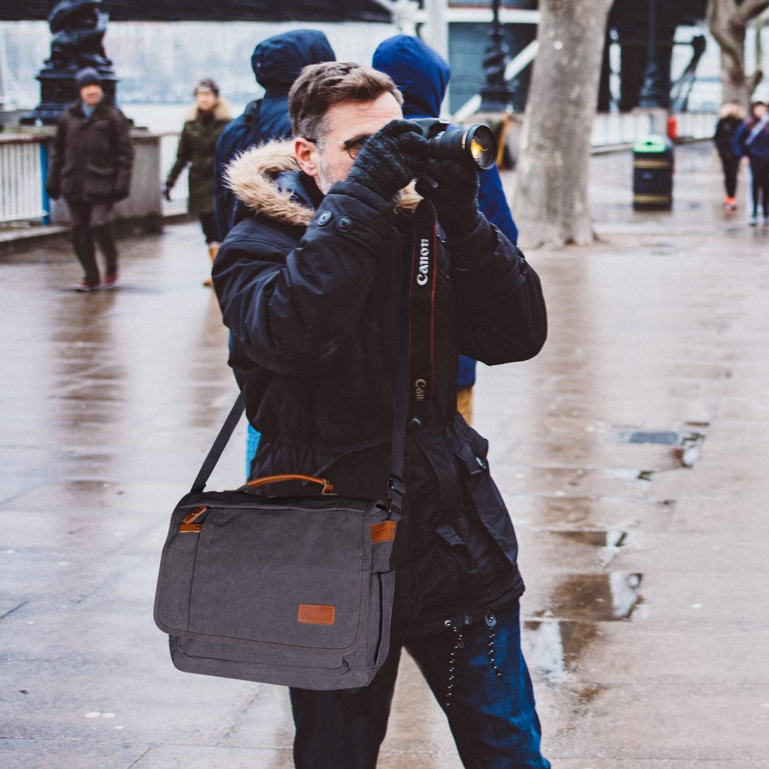 Camera Messenger Bag for DSLR Cameras Laptop 15.6inch Shoulder Bag with Camera Insert Sleeve Z90060