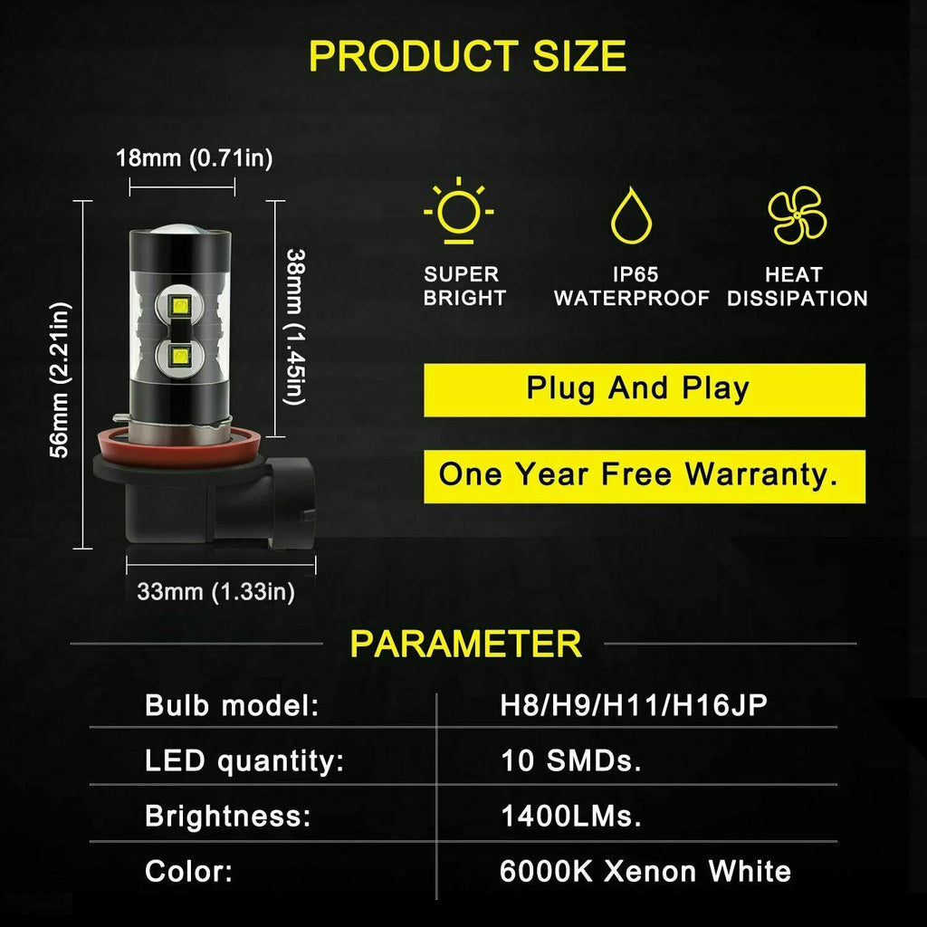 4X 6000K LED Headlight High Low Dual + Fog Lights Kit J558808