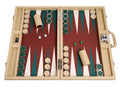 23-inch Backgammon Set with Nickel Checkers, Tan Case with Brown Field A754