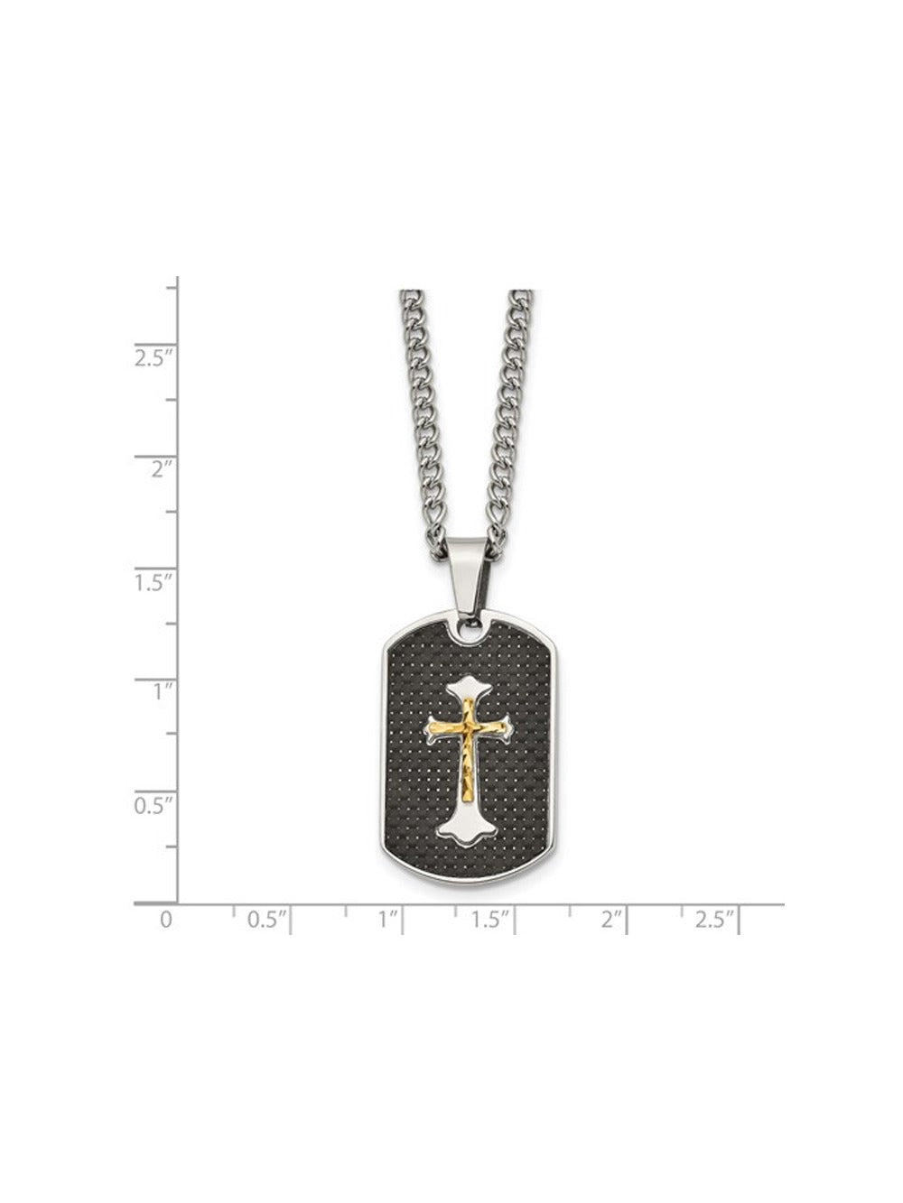 Black Carbon Fiber Dog Tag Cross Pendant Necklace in Stainless Steel with Chain W742951