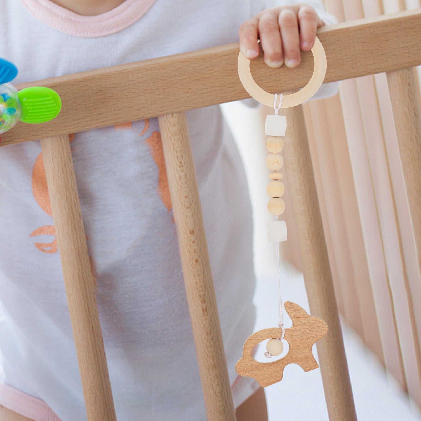 Wood Baby Gym Fitness Rack with Wooden Rattle Spinners Y289755