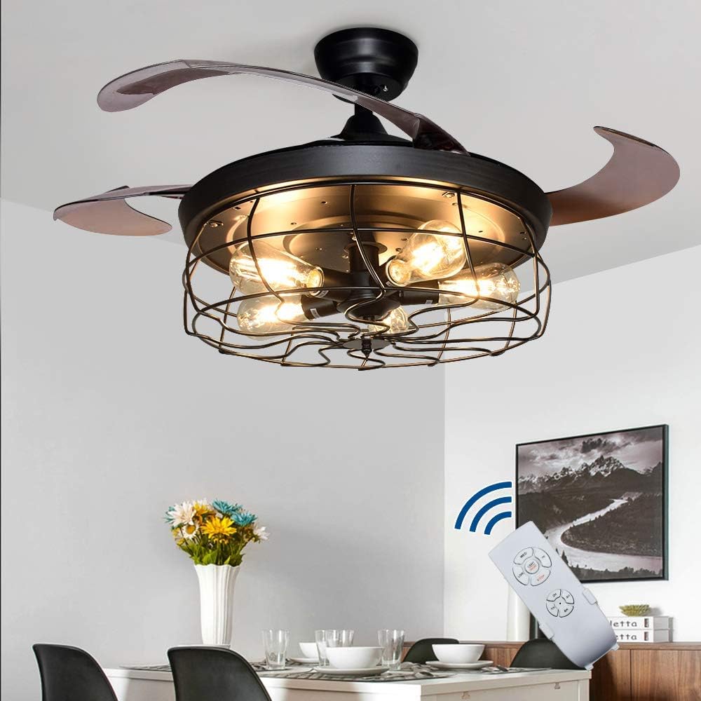 20In Caged Ceiling Fan with Light, 3 Speeds Adjustable, Remote, Black C13034