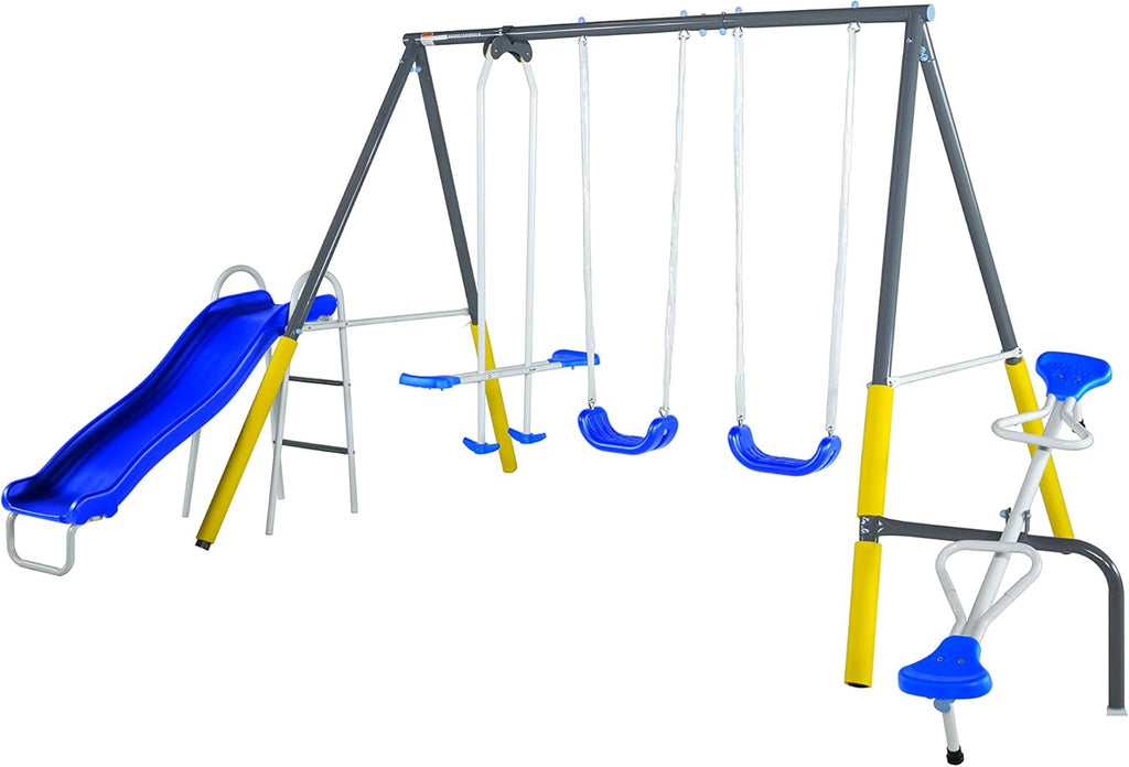 Outdoor Kids Swing Set with Slide, Blue/Yellow U6527