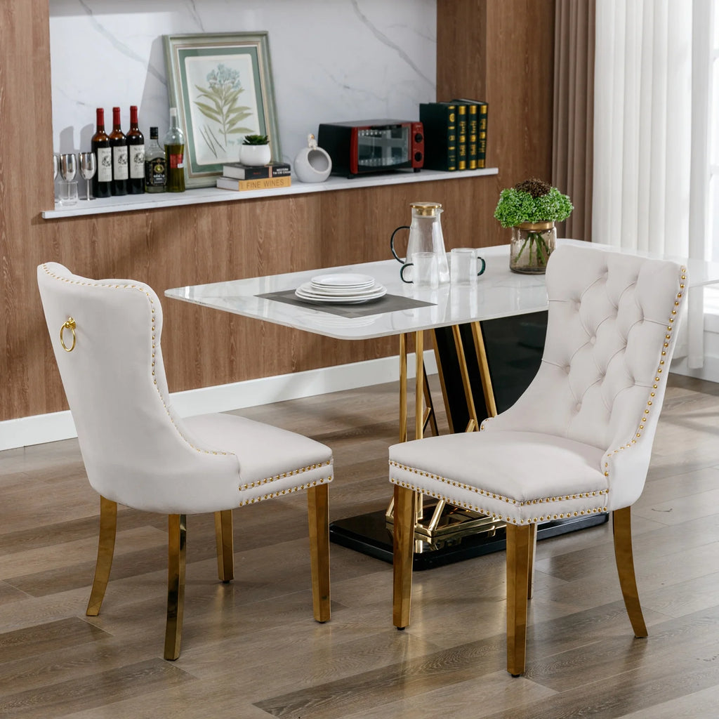 Beige Velvet Dining Chair Set of 2 with Gold Legs C625912