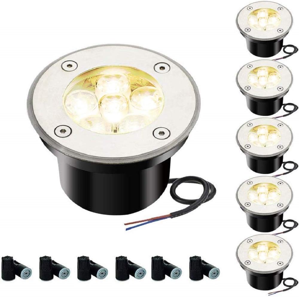 6 Pack 6W LED In Ground Well Lights, 3000K Warm White, IP67 Waterproof F377284