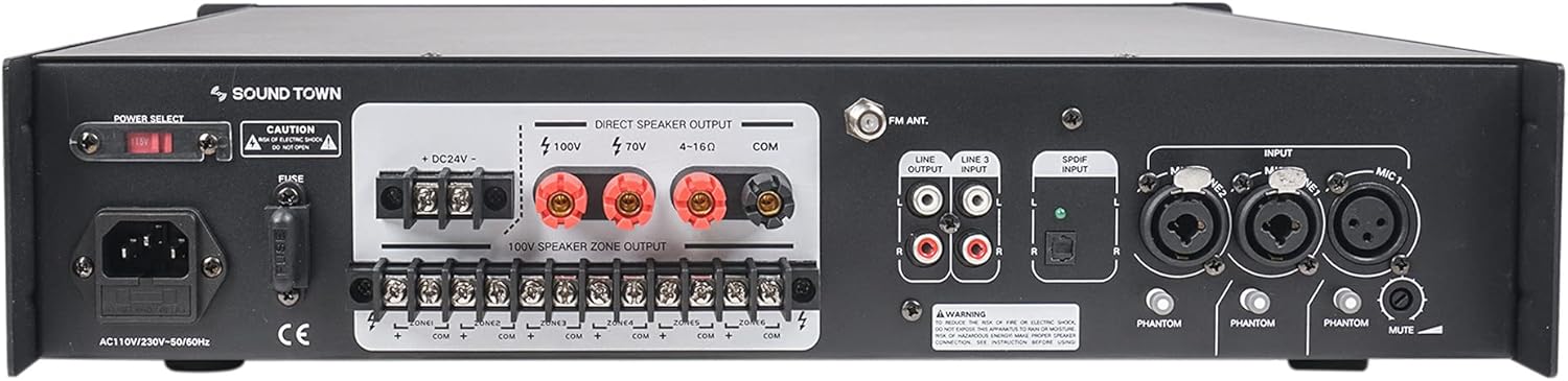 360W 6-Zone 70V/100V Commercial Power Amplifier with Bluetooth, Optical, Phantom Power X72652