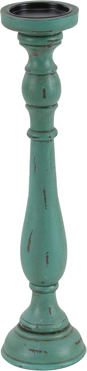Teal Wood Candle Holder K244